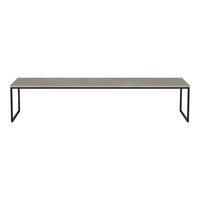 Sleek gray tabletop with subtle texture, framed by minimalist black metal legs. Perfect for modern decor.