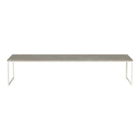 Rectangular table with a textured gray surface and minimalist white metal legs, perfect for modern decor.