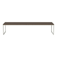 Sleek brown tabletop with smooth surface, paired with modern silver metal legs for a stylish minimalist look.