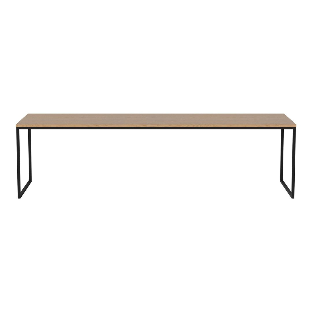 Natural wood finish with black metal legs and a sleek, minimalist design, perfect for modern interiors.