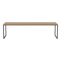 Natural wood finish with black metal legs and a sleek, minimalist design, perfect for modern interiors.