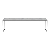 Sleek gray marble tabletop with subtle veining and minimalist black metal legs, ideal for modern decor settings.
