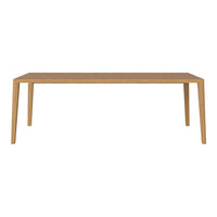 "Light oak dining table with a sleek, minimalist design and smooth, natural wood finish."