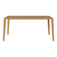 Natural wood dining table in light oak finish with a sleek, minimalist design and clean lines. Perfect for modern decor.