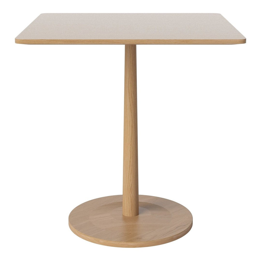 Light wood square table with a smooth surface and a minimalist design, featuring natural grain patterns.