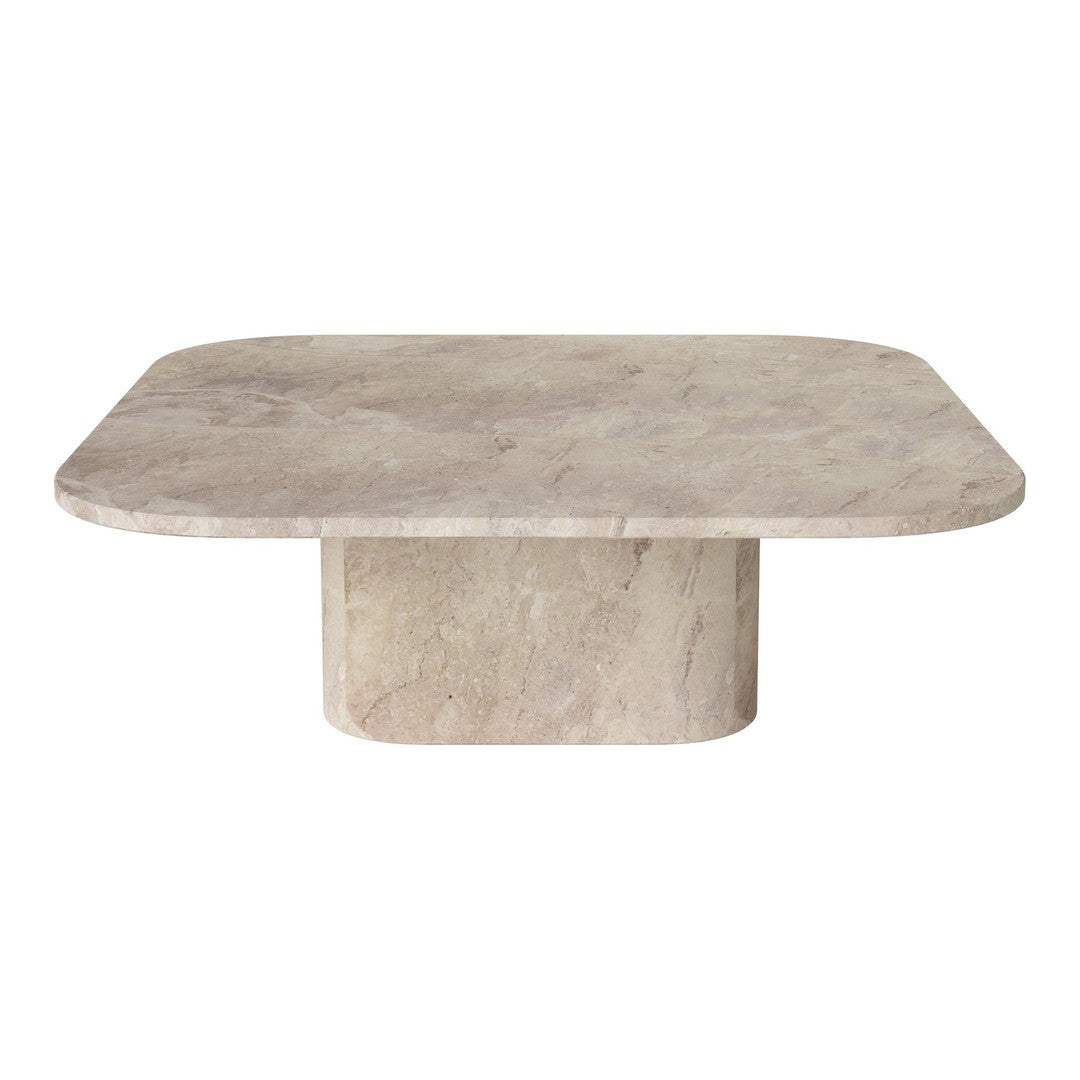 Rectangular marble coffee table with soft beige tones and subtle veining patterns. Perfect for modern decor.