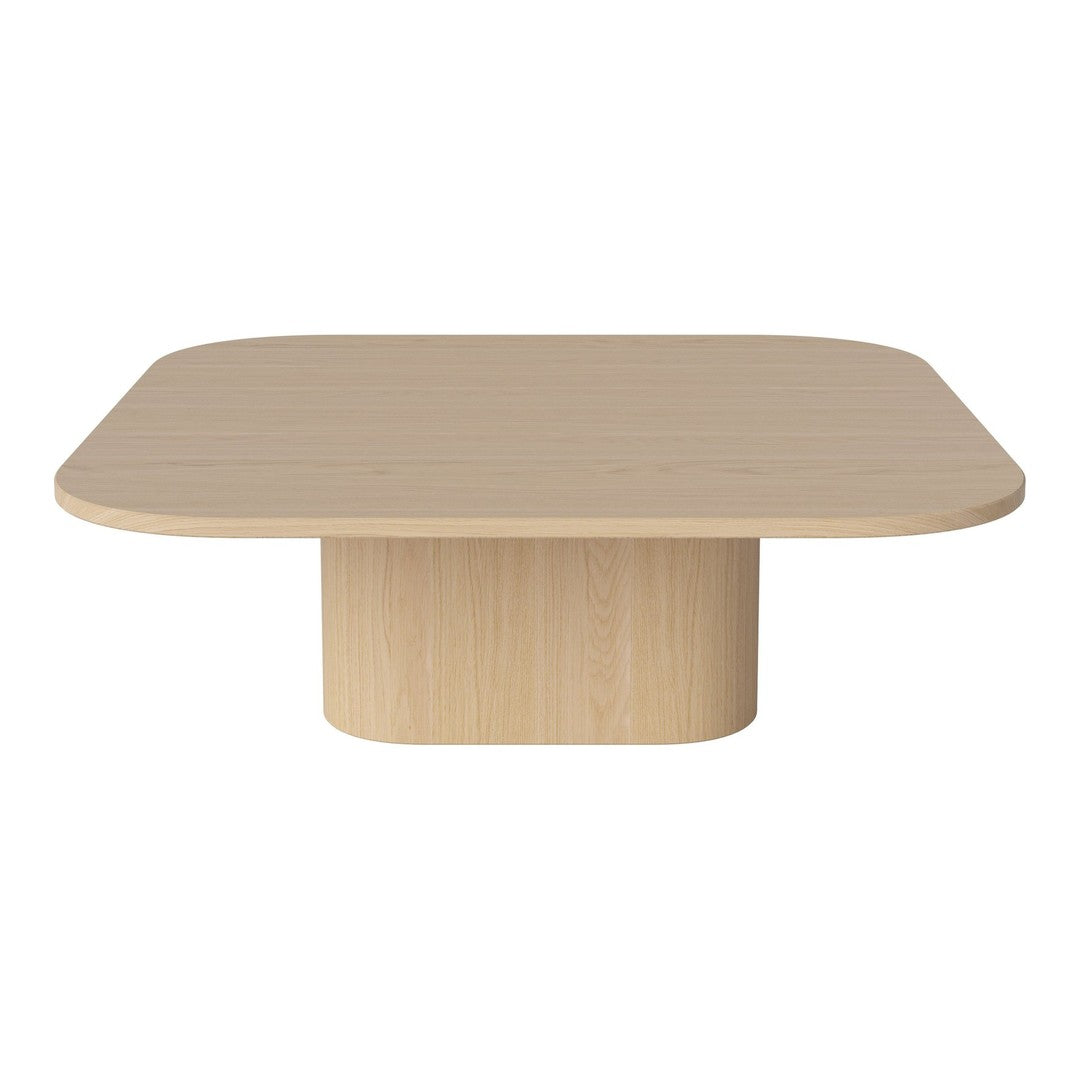 Light wooden coffee table with a smooth, rounded top and a cylindrical base, featuring a natural wood grain pattern.