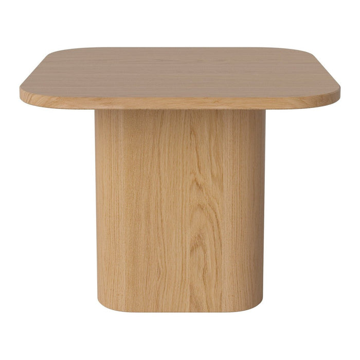 Light wood square table with a smooth, natural finish and rounded edges, showcasing a minimalist design.