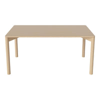 Beige rectangular table with a smooth surface and simple, minimalist design. Versatile for any decor style.