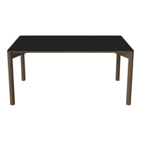 Black tabletop with sleek, modern design and natural wooden legs in a warm brown finish. Perfect for contemporary spaces.