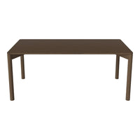 Brown wooden dining table with a sleek, solid surface and clean lines. Perfect for modern interiors.