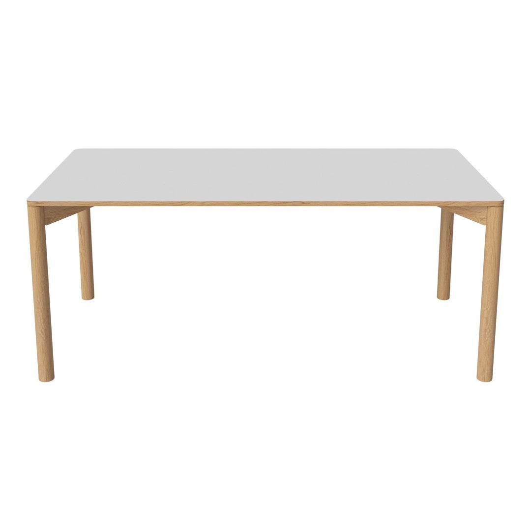 Minimalist white tabletop with natural wood legs, featuring a sleek, modern design suitable for various decor styles.