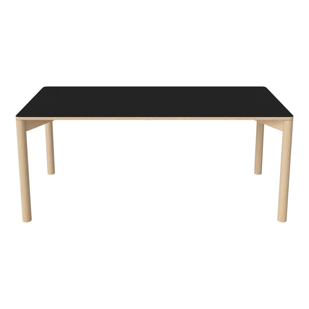 Black tabletop with light wood legs, creating a sleek, modern contrast. Suitable for contemporary decor.