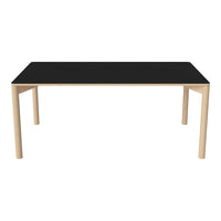 Black tabletop with light wood legs, creating a sleek, modern contrast. Suitable for contemporary decor.