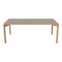 Minimalist beige tabletop with natural wood legs, perfect for modern dining spaces. Simple and elegant design.