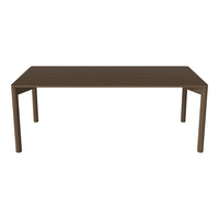 Rectangular dining table in rich brown with a sleek, minimalist design and smooth textured surface.