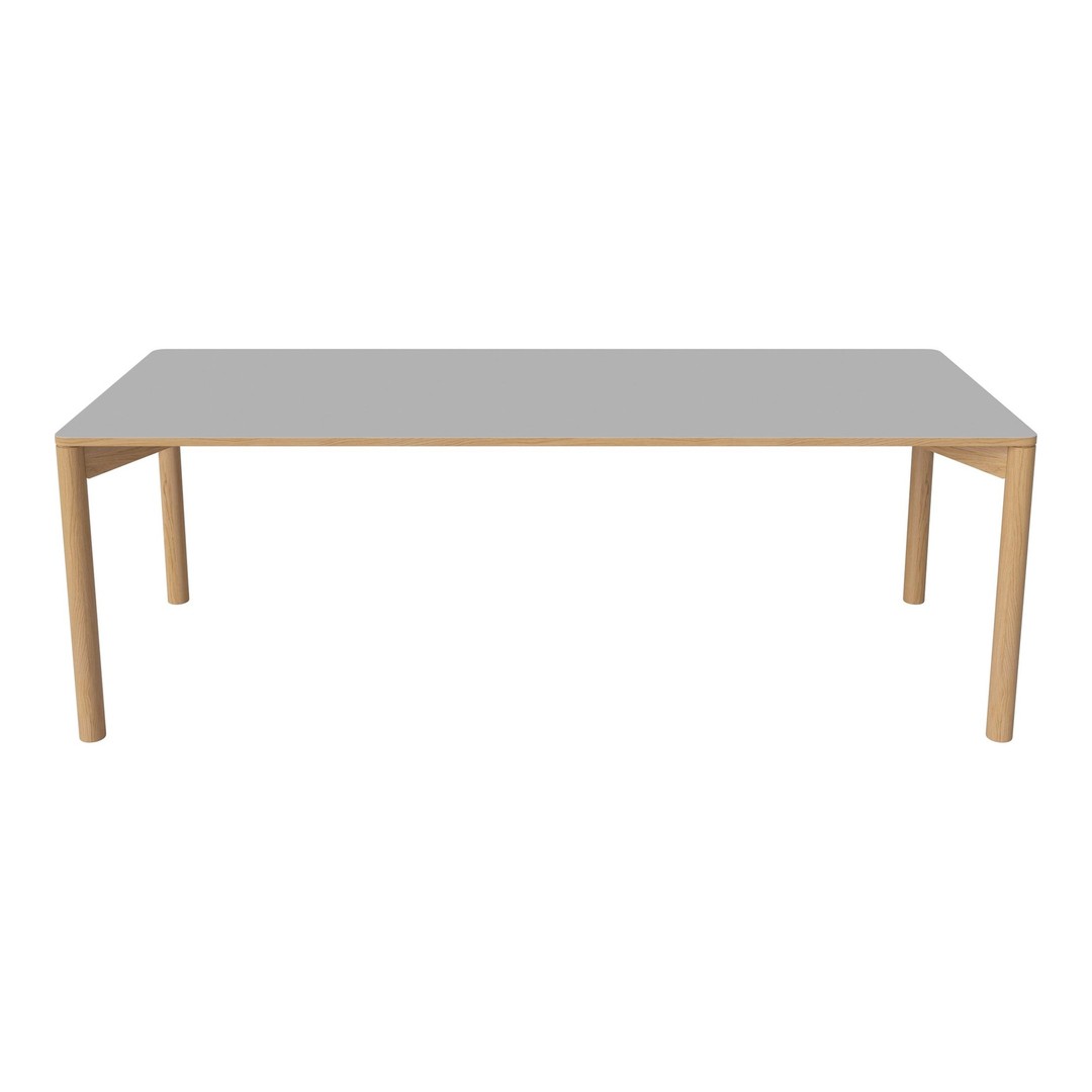 Gray tabletop with natural wood legs, featuring a sleek, modern design suitable for any contemporary setting.
