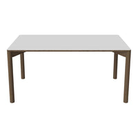White tabletop with natural wood legs, featuring a minimalist design and clean lines, perfect for modern decor.