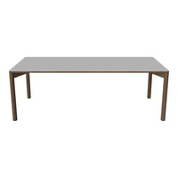 Rectangular table with a sleek gray surface and natural wood legs, featuring a minimalist design and contemporary finish.