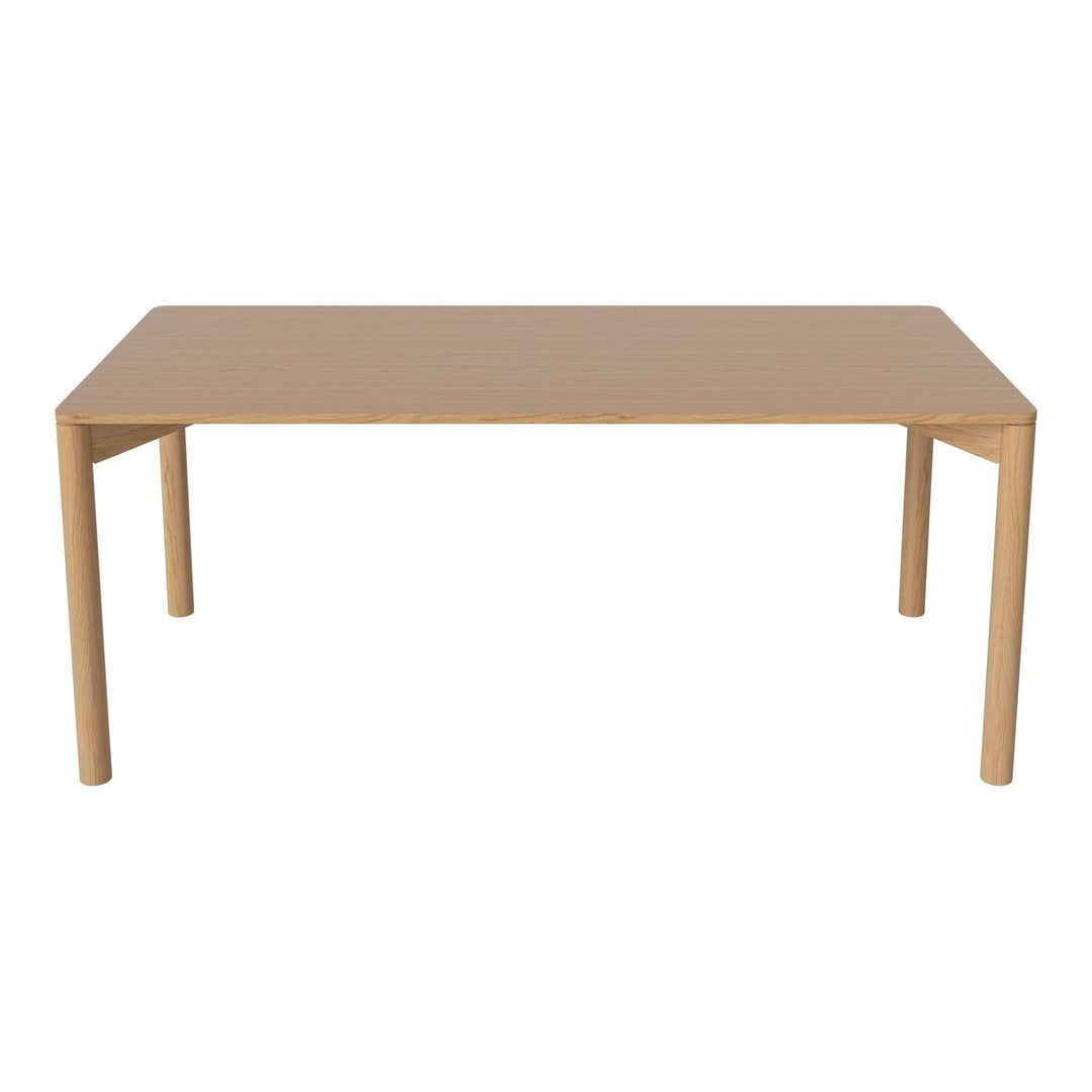 Plain beige rectangular table with smooth, minimalist surface and sturdy, straight legs. 