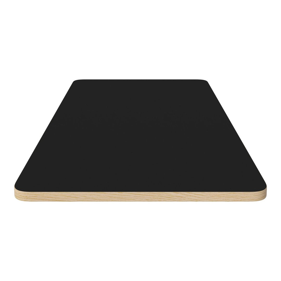 Black tabletop with smooth finish and natural wood edge, perfect for modern decor.