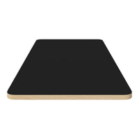 Black tabletop with smooth finish and natural wood edge, perfect for modern decor.