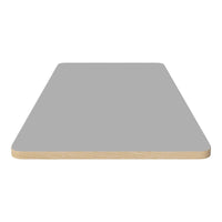 Gray tabletop with smooth finish and natural wood edge. Simple, modern design perfect for various decor styles.