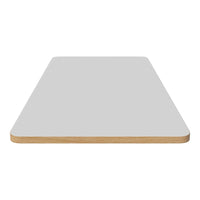 Gray tabletop with smooth surface and natural wood trim, perfect for modern decor.