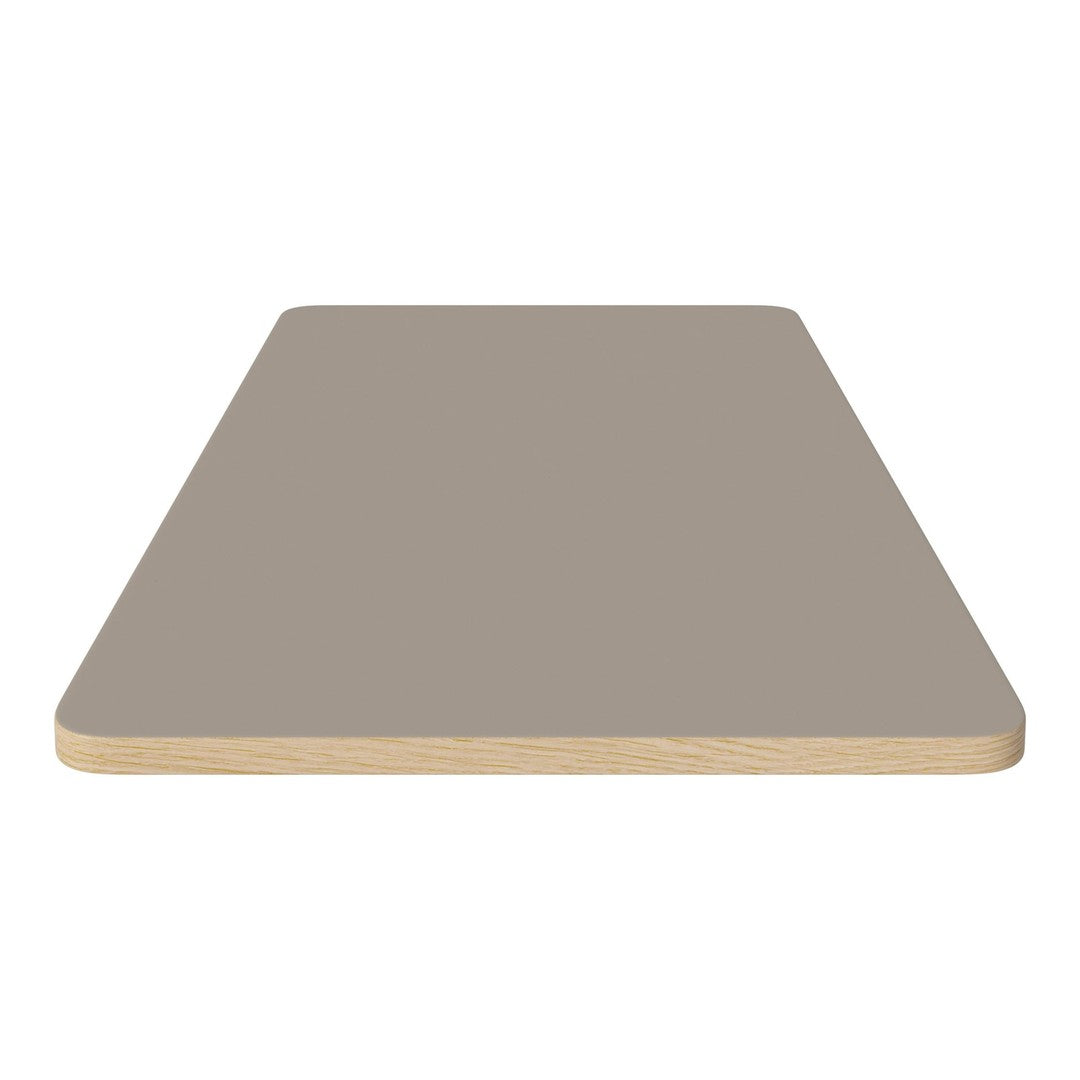Smooth rectangular tabletop in warm taupe with natural wood edge. Perfect for modern and minimalistic decor.