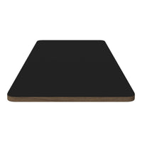 Sleek black tabletop with a smooth finish and light wood edge, perfect for modern decor.