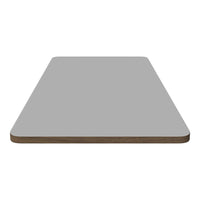 Light gray tabletop with a smooth surface and contrasting brown edges, perfect for modern decor.