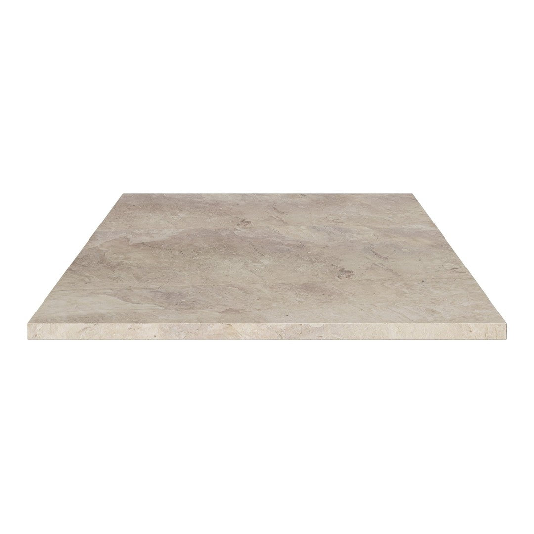 Neutral beige stone surface with subtle marbling and a smooth, sleek finish. Ideal for modern decor.