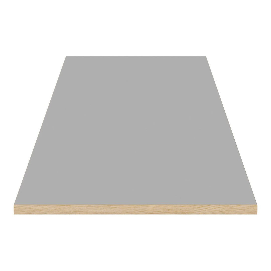 Gray tabletop with a smooth surface and natural wood edge, ideal for modern decor and versatile use.