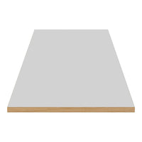 Flat surface in sleek light gray with a natural wood trim, perfect for modern decor.