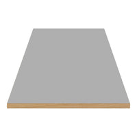 Gray tabletop with a simple, flat surface and natural wood edge for a modern, minimalist look.