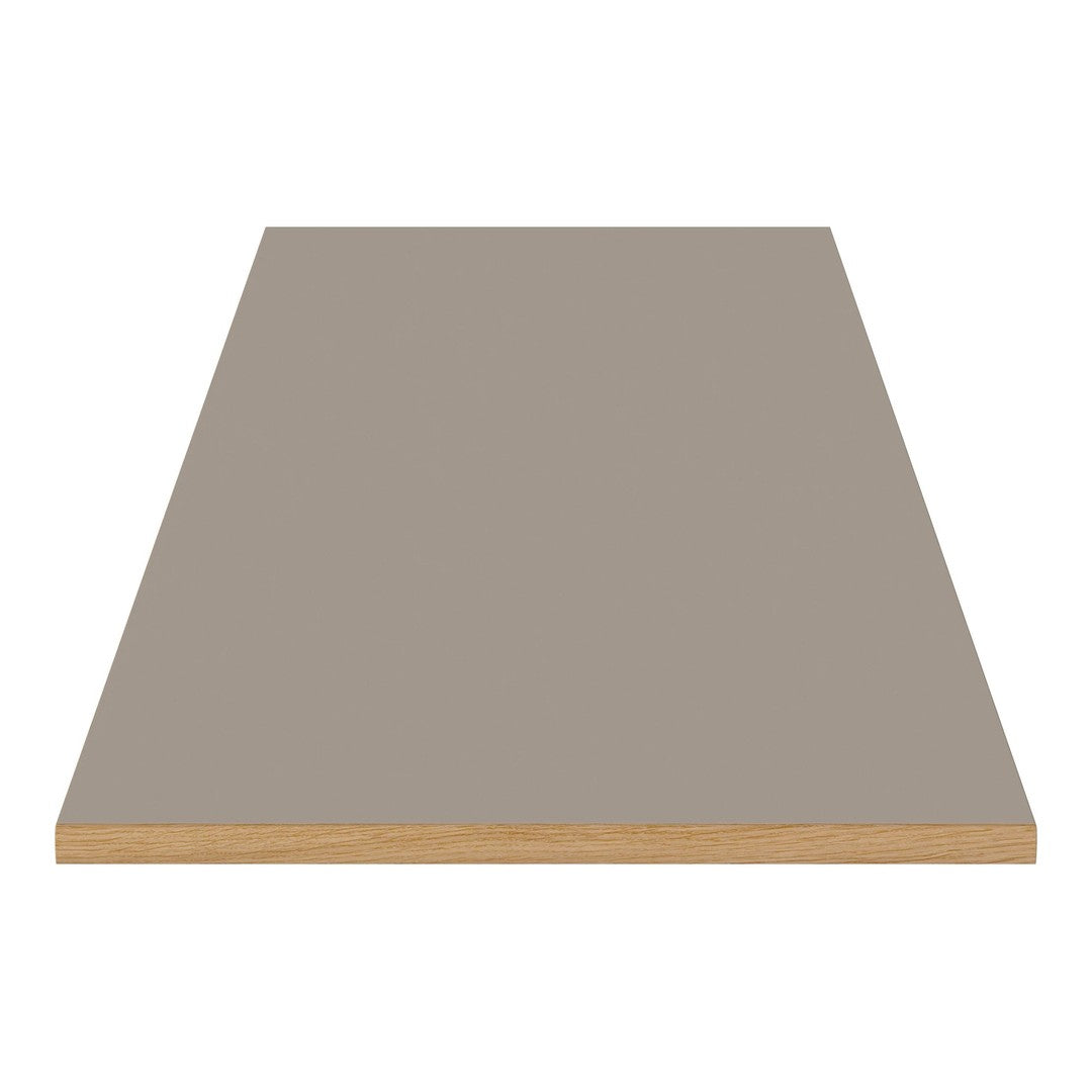 Gray laminate surface with a smooth finish and natural wood edge, perfect for versatile decor styles.