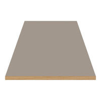 Gray laminate surface with a smooth finish and natural wood edge, perfect for versatile decor styles.