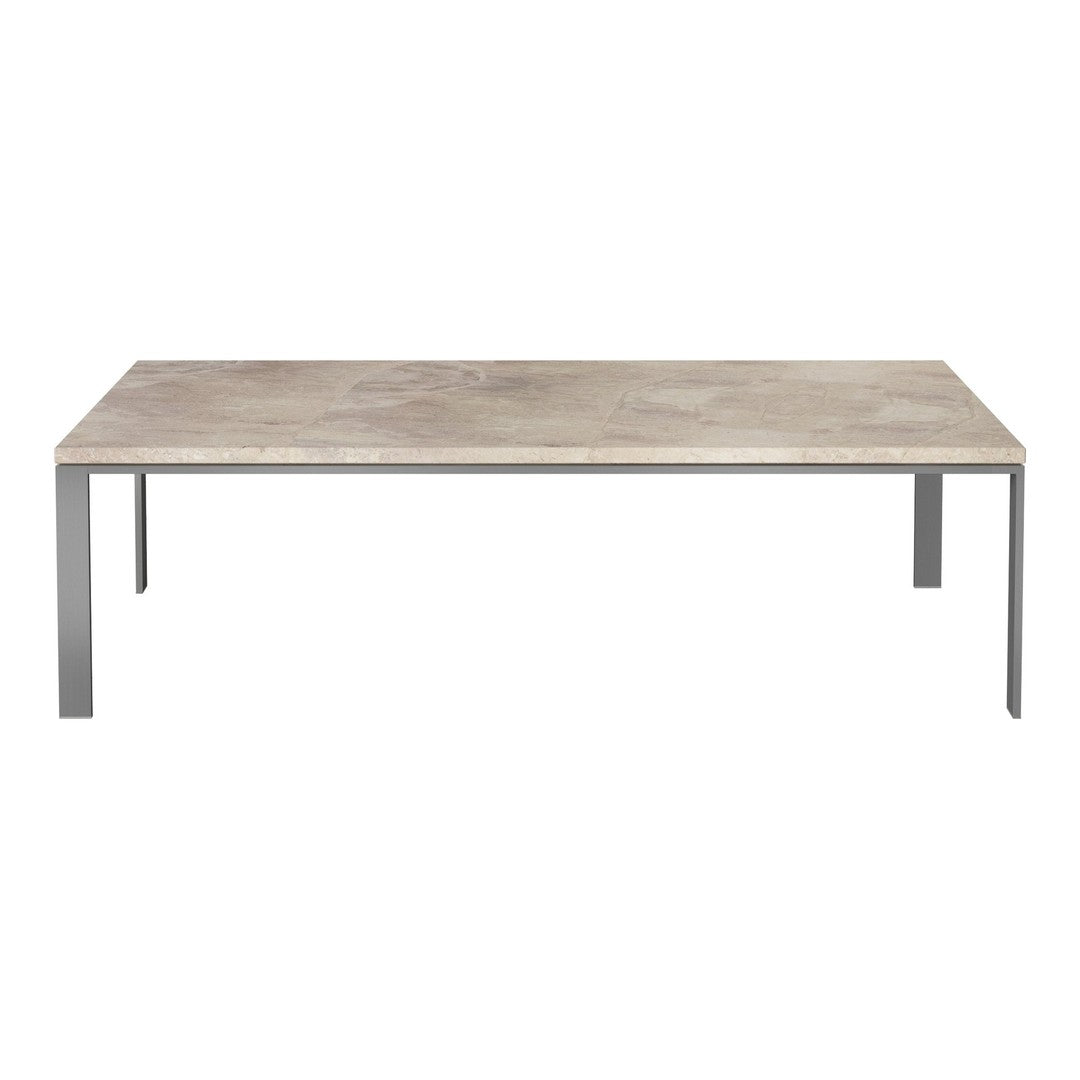 Modern rectangular coffee table with a gray concrete top and sleek silver metal legs. Ideal for contemporary decor.