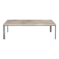Modern rectangular coffee table with a gray concrete top and sleek silver metal legs. Ideal for contemporary decor.