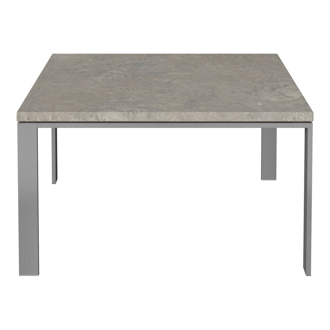 Gray concrete tabletop with a smooth, textured surface and sleek silver metal legs. Modern minimalist design.