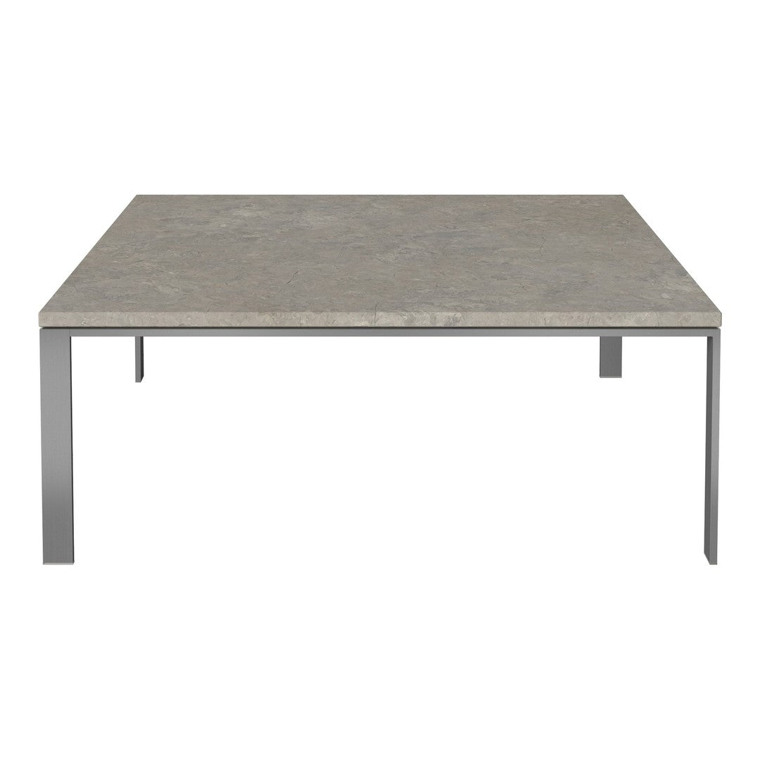 Gray patterned tabletop with a sleek silver metal frame. Modern design with a minimalist aesthetic.