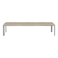 Light gray concrete tabletop with sleek silver metal legs, offering a modern and minimalistic aesthetic.