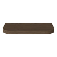 Dark brown wooden shelf with smooth, curved edges, showcasing a sleek, minimalist design.