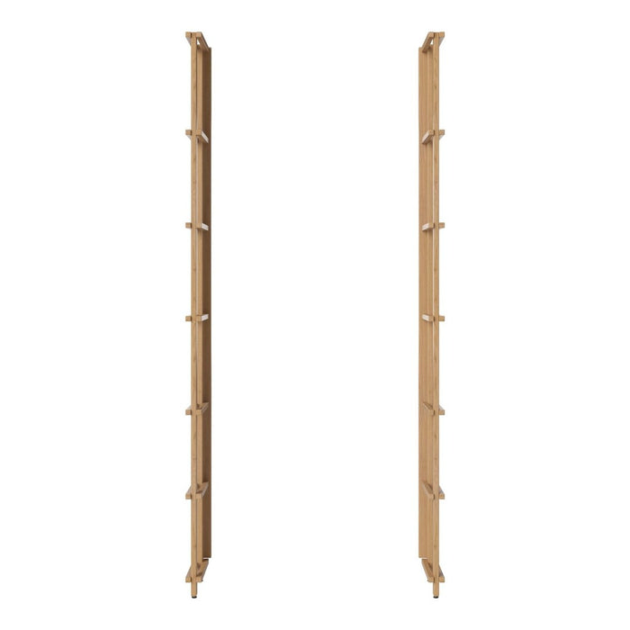 Natural wood grain vertical panels with a light brown finish and evenly spaced circular cutouts.