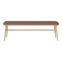 Brown wooden tabletop with light beige legs, featuring a smooth, minimalistic design and simple geometric shape.