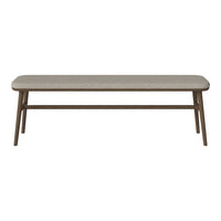Light gray bench with a smooth finish and natural wood legs, featuring a minimalist design for modern interiors.