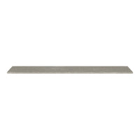 Long, sleek shelf in a soft gray finish with subtle wood grain pattern, perfect for modern decor.