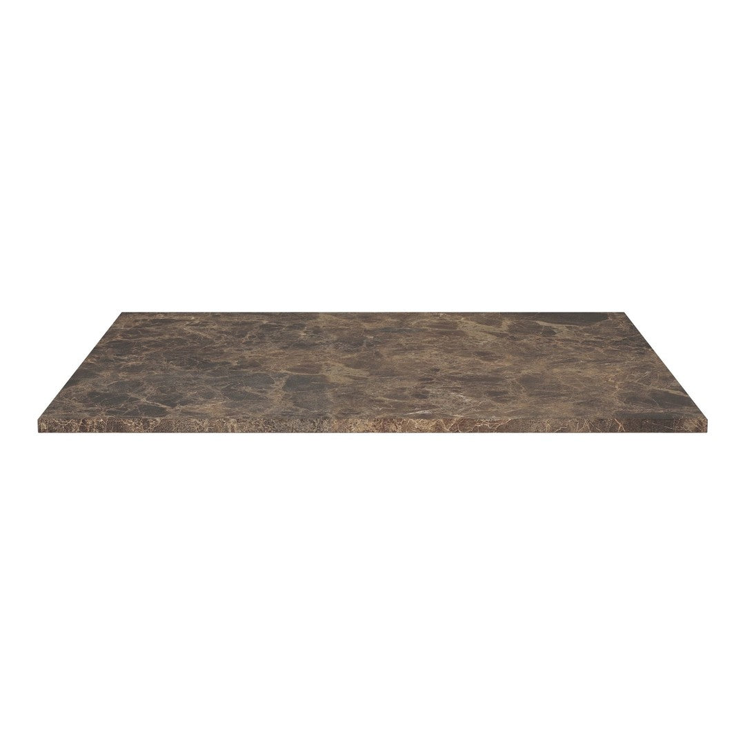 Brown marble tabletop with subtle dark veining and a sleek, polished finish. Perfect for modern decor.