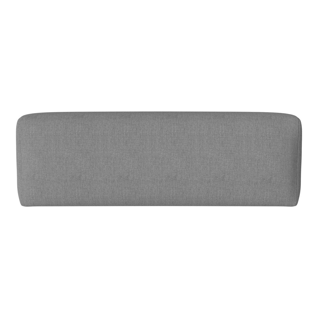 Grey upholstered headboard with a minimalistic design and smooth texture. Perfect for modern bedroom decor.