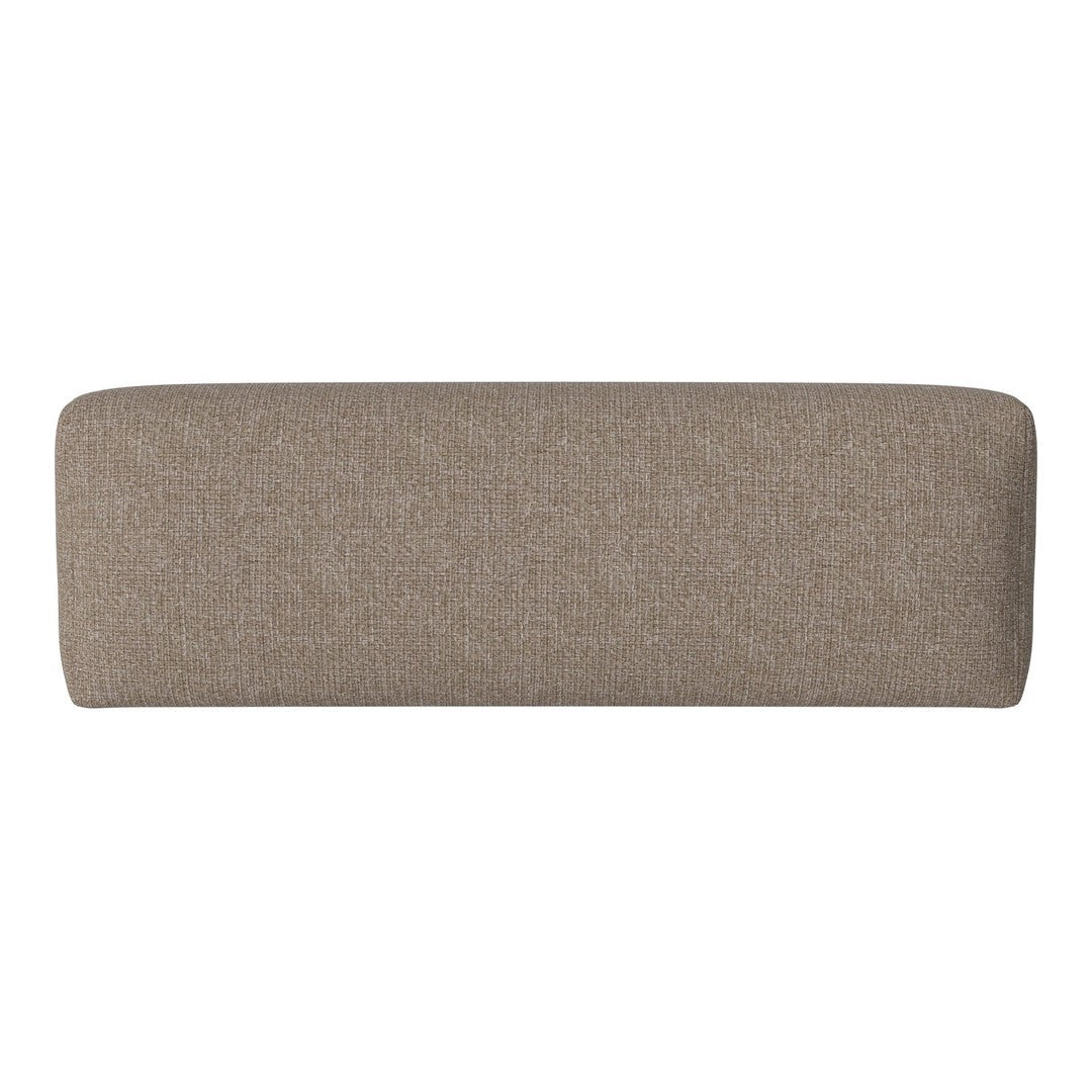 Beige upholstered cushion with a textured pattern, ideal for adding warmth and style to any decor.